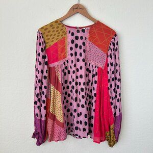 Blank London Top Womens Medium Pink Multicolor Peasant Miranda Blouse M